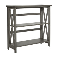 OSP Home Furnishings HSB27-WGR Hillsboro 3 Shelf Bookcase in Grey Wash Finish with Folding Assembly